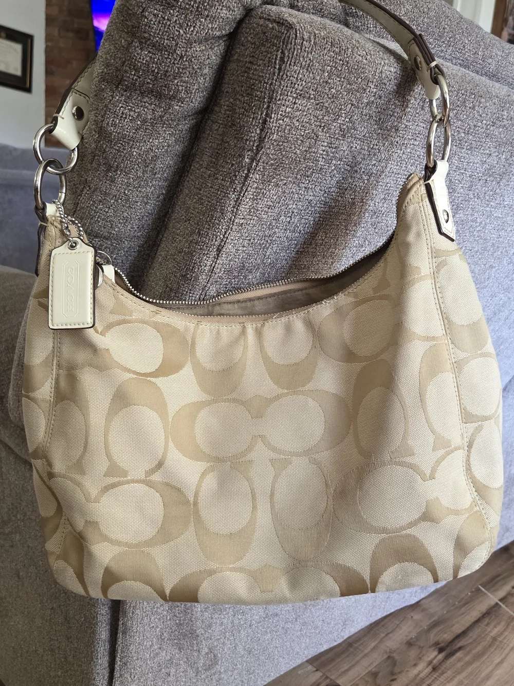 Coach Beige Signature Canvas Bag with Cream Trim A1261-f19281